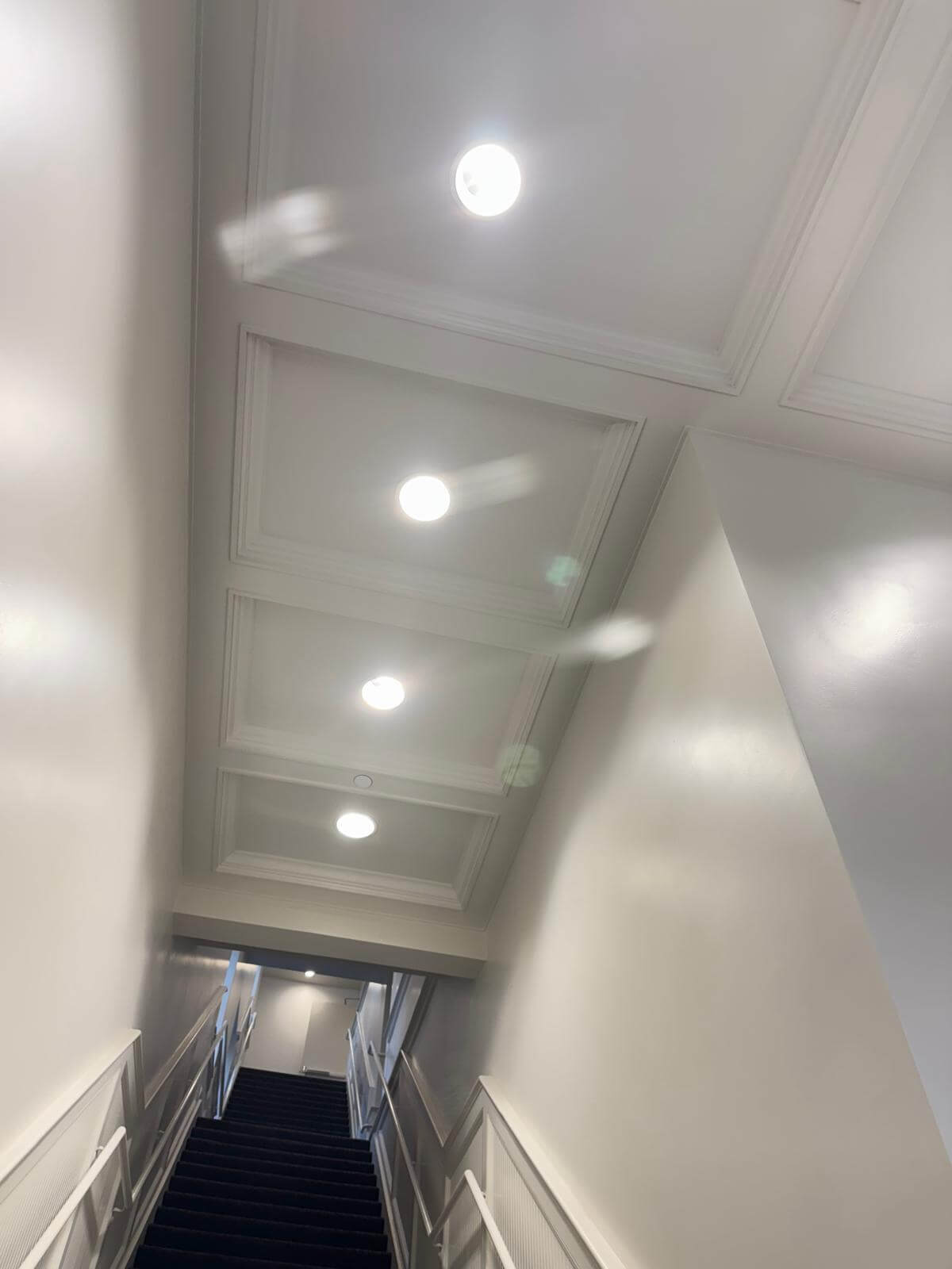 Custom coffered ceiling with LED lighting